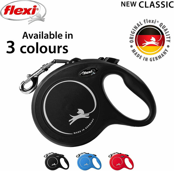 Flexi New Classic Tape Black Large 8m Retractable Dog Leash/Lead for dogs up to 50kg/110lbs