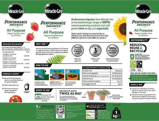 Miracle Gro Performance Organics All Purpose Granular Plant Food, 2 kg (Bee, Pet & Child Friendly)