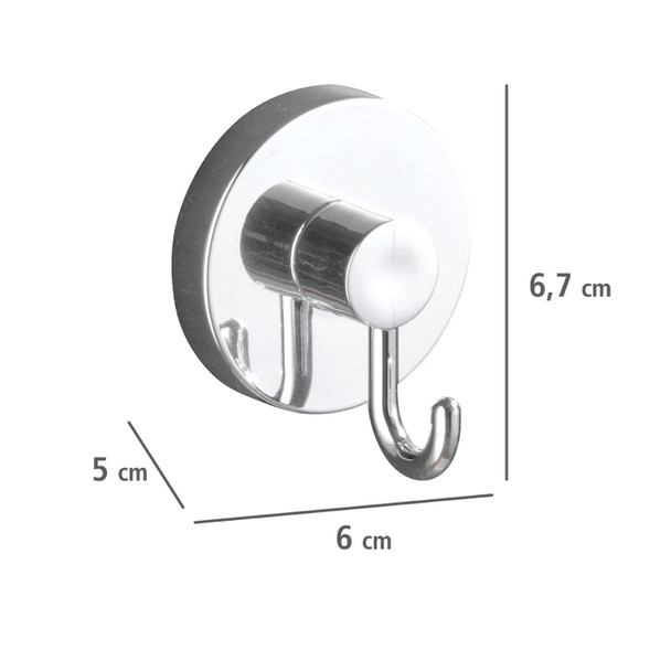 WENKO Vacuum-Loc® Round Hook Set of 2 – Set of 2 Towel Hooks, Clothes Hooks, Attaches Without Drilling, Plastic (ABS), 6 x 6.7 x 5 cm, Chrome