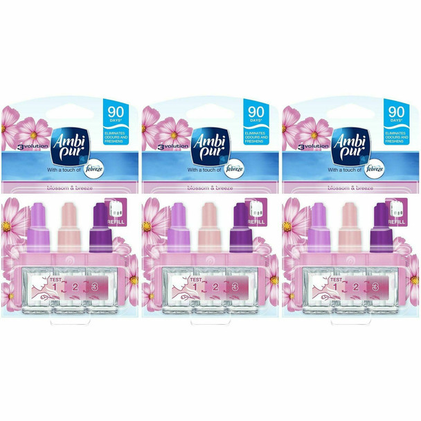 3 x Ambi Pur 3volution Air Freshener Electrical Plug in Refill Blossom Breeze...