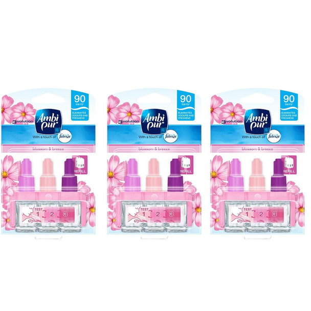 3 x Ambi Pur 3volution Air Freshener Electrical Plug in Refill Blossom Breeze...