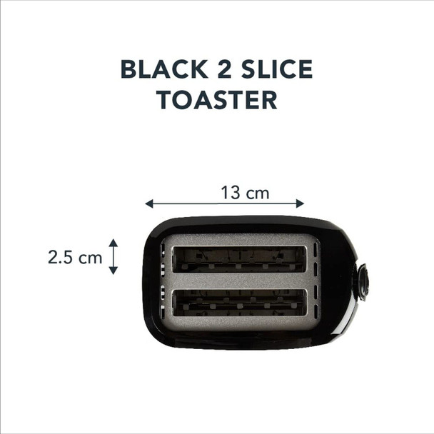 PIFCO® Essentials Black Toaster 2 Slice - Compact Design with 6 browning