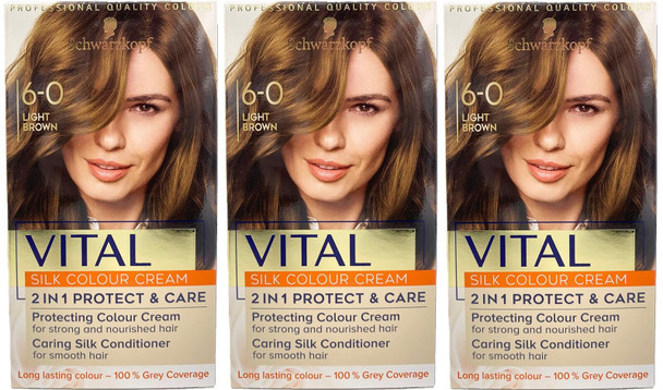 Schwarzkopf Vital Colours 6-0 Light Brown Permanent Hair Colouring Dye (Pack ...