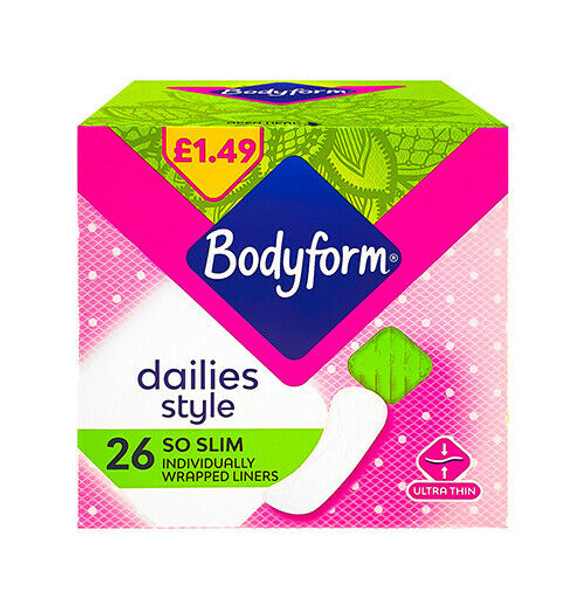 26 x Bodyform So Slim Daily Fresh Pantyliners, Individually Wrapped & Breathable