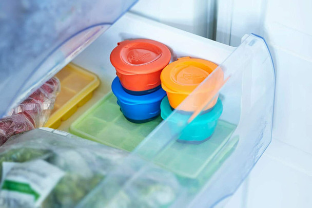 Tommee Tippee Pop Up Baby Feeding Freezer Pots & Tray, 4 Pack Push-up Bases, 4m+