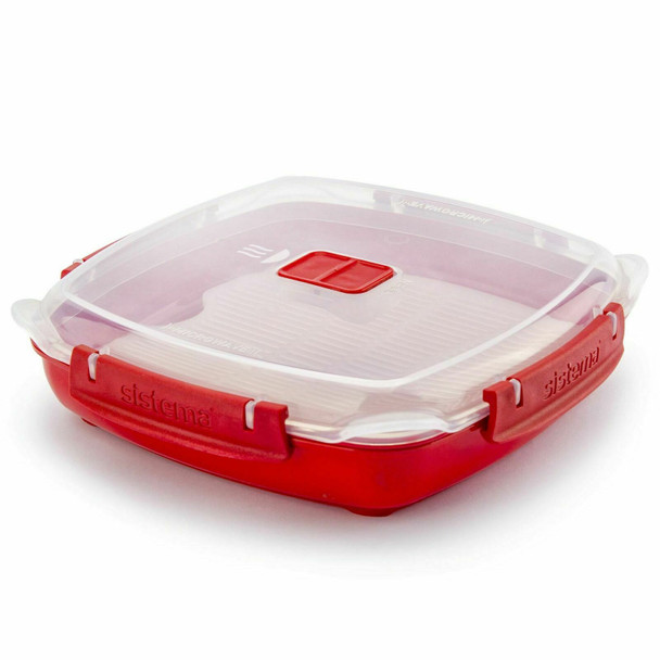 Sistema Microwave Plate with Lid & Removable Steaming Tray, Red - Medium, 880ml