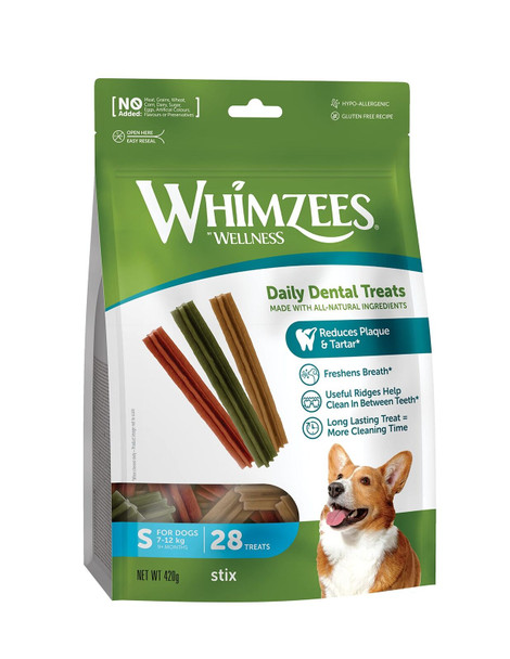 Whimzees Dog Treat Stix Daily Dental Care for Small Breeds 9+ Months, 28 Pack