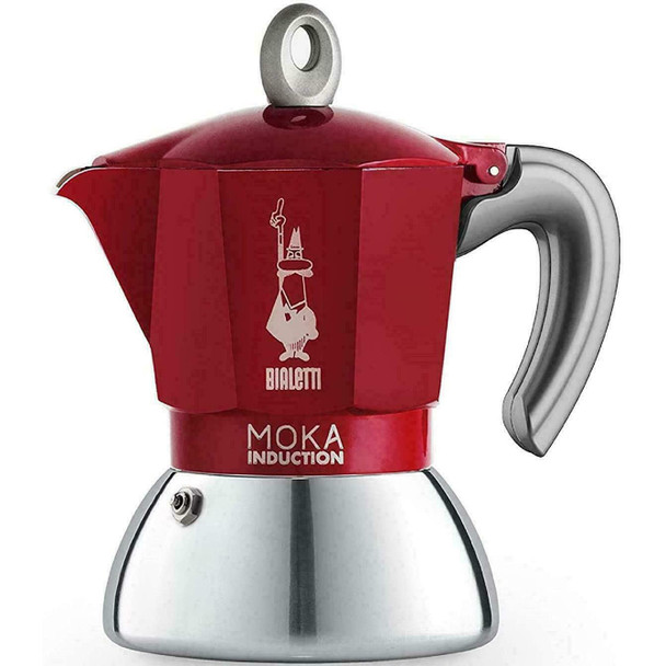 Bialetti Moka Induction 2 Cup, Stovetop Espresso Coffee Maker - Aluminium - Red