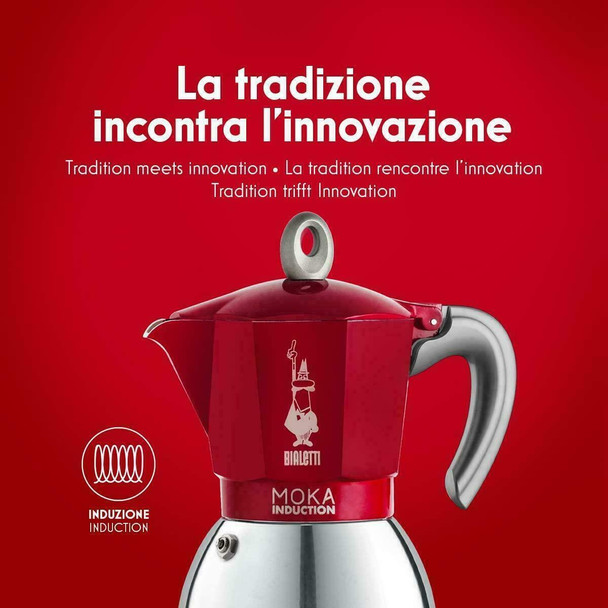 Bialetti Moka Induction 2 Cup, Stovetop Espresso Coffee Maker - Aluminium - Red