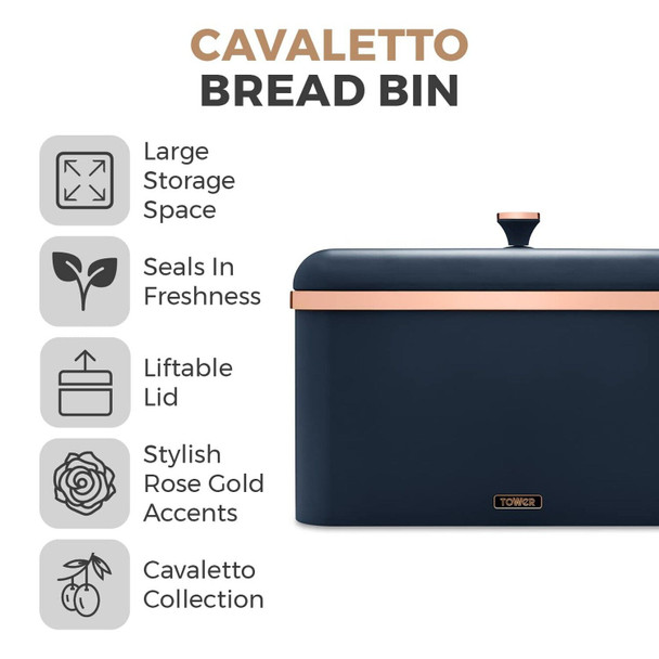 Tower T826130MNB Cavaletto Bread Bin Storage, Carbon Steel, Removable Lid