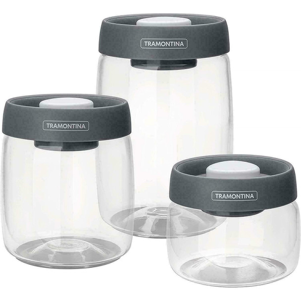 Tramontina Purezza 3 Piece Glass Container Set, 0.4/0.8/1.2 Litres, Vacuum Lids