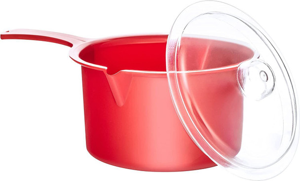 Easycook Microwave Saucepan with Lid & Handle Non Staining, 0.9lt Red