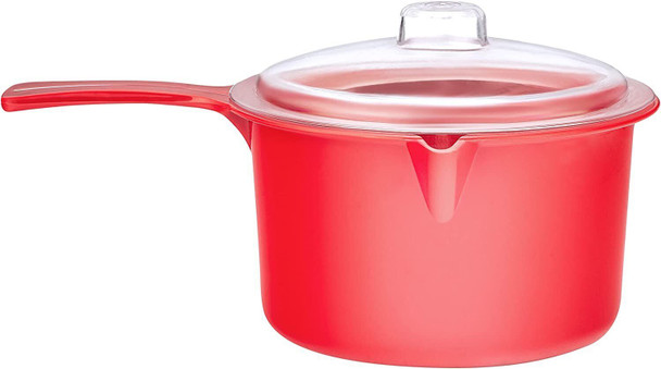 Easycook Microwave Saucepan with Lid & Handle Non Staining, 0.9lt Red