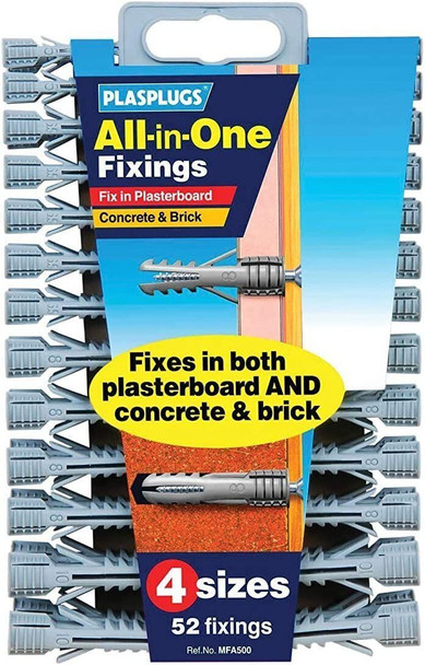 104x Plasplug MFA500 All-in-One Wall Plugs Fixings, Pasterboard Concrete & Brick