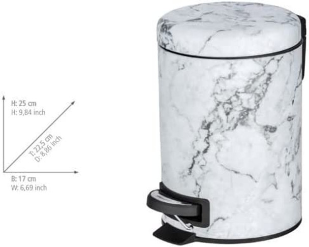 Wenmo Onyx Cosmetic Bathroom Pedal Bin 3 Litre Marble Design 17 x 25 cm