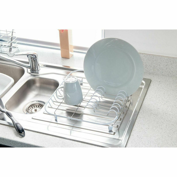 Addis Compact Dish Cutlery Draining Rack Kitchen Drip Tray Stainless Steel/White