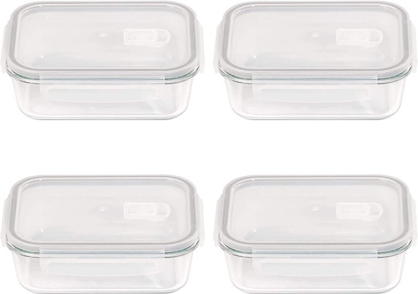 4 x Tala Borosilicate Glass Food Storage Container Set with Air Tight Lid 990ml