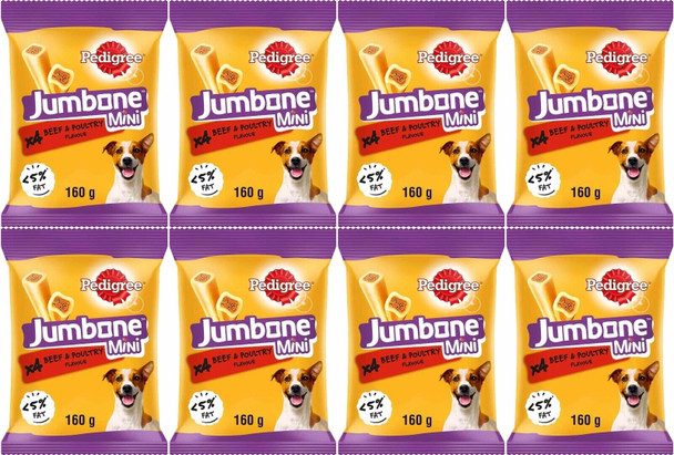 8 x Pedigree Jumbone Mini Adult Small Dog Treats Beef & Poultry 4 Pack 160g
