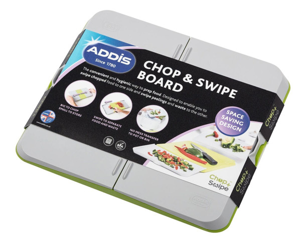 Addis Chop & Swipe Chopping Board with easy pour side trays, Lime & Grey