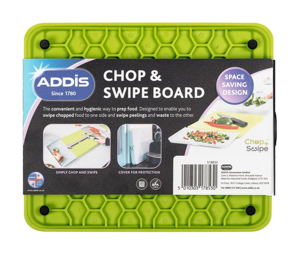 Addis Chop & Swipe Chopping Board with easy pour side trays, Lime & Grey