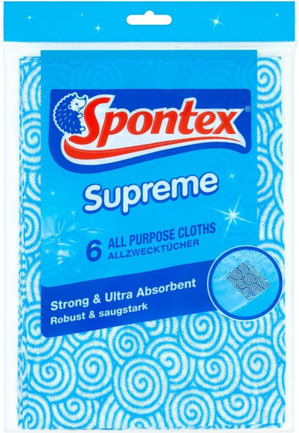 Spontex Supreme All Purpose Household Cleaning Cloths Super Absorbent 6 Pack