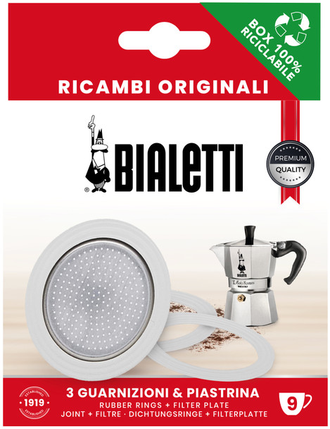 Bialetti 3 Gaskets With 1 Filter For 9 Cups - Spare - Replacement - Coffee Maker