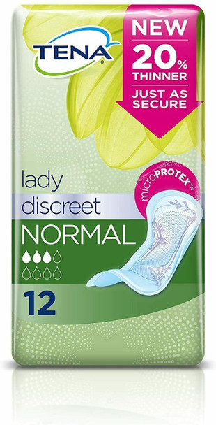 12 x Tena Lady Discreet Incontinence Pads Normal Thin Body Shaped Odour Control
