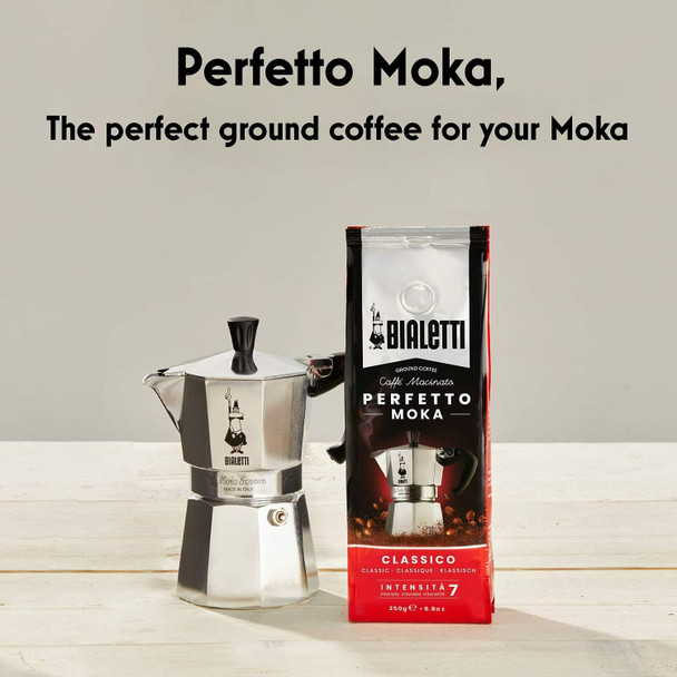 Bialetti Perfetto Ground Coffee Moka Classico Intensity 7, Red, 250g Bag, 8.8oz