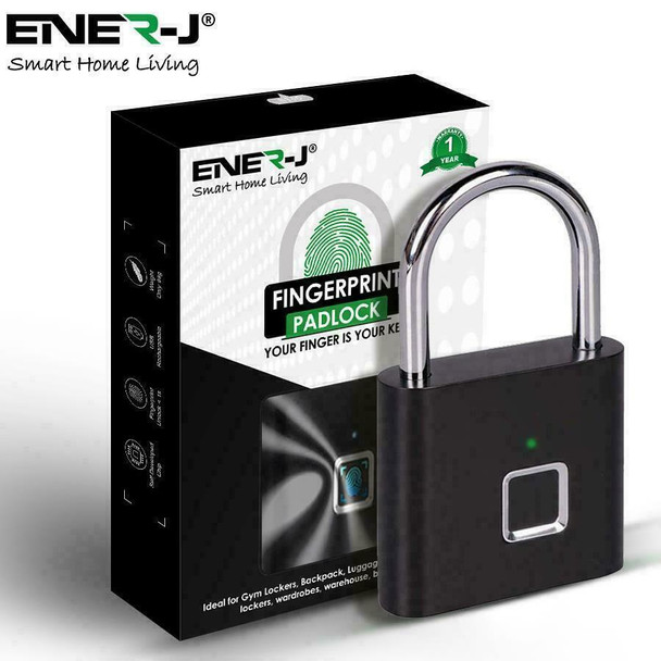 Ener-J Smart Fingerprint Padlock, Smart & Safe, No Keys Needed, Up To 10 Prints