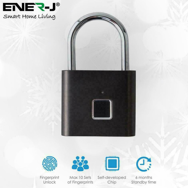 Ener-J Smart Fingerprint Padlock, Smart & Safe, No Keys Needed, Up To 10 Prints