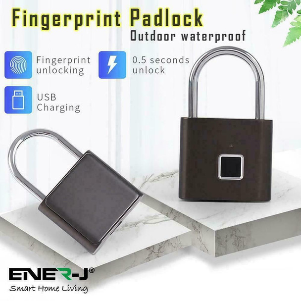 Ener-J Smart Fingerprint Padlock, Smart & Safe, No Keys Needed, Up To 10 Prints