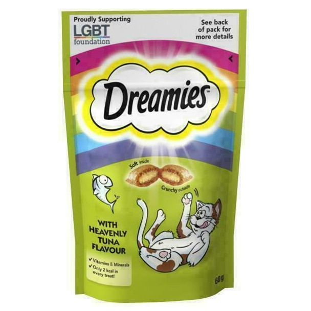 Dreamies Cat Treats Tuna 60g Bag, Dual Textured, 2kcal - Crunchy Biscuit Snacks