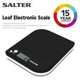 Salter 1177 BKWHDR Leaf Electronic Kitchen Scale - Baking & Cooking Food Scales, Add & Weigh Zero Function, Metric/Imperial, Max. Capacity 5 KG, Measure Liquids in ml/fl.oz, 15 Year Guarantee, Black