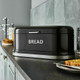 Tower Belle Bread Bin with Embossed Chrome Lettering, Noir Steel with Hinged Lid