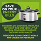 Tower 6.5L Slow Cooker with Removable Crock Pot Glass Lid & 3 Heat Settings 320w