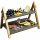 Artesa Acacia Wood and Slate Two Tier Serving Stand, 40 x 30 x 25 cm