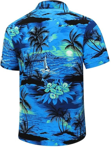 LeeHanTon Men's Hawaiian Shirt Blue XL