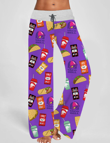 Fast Food Contrast Wide Leg Pants For Women