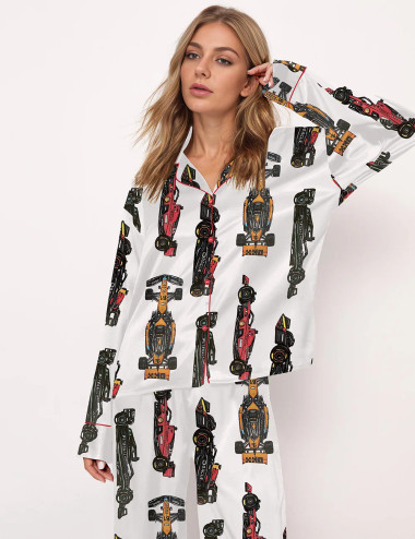 Racing And Trip Silky Satin Pajama Set For Women