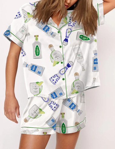 Wine Bottles Print Pajama Set