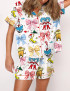 Coquette Cartoon Reading Satin Pajama Set For Women