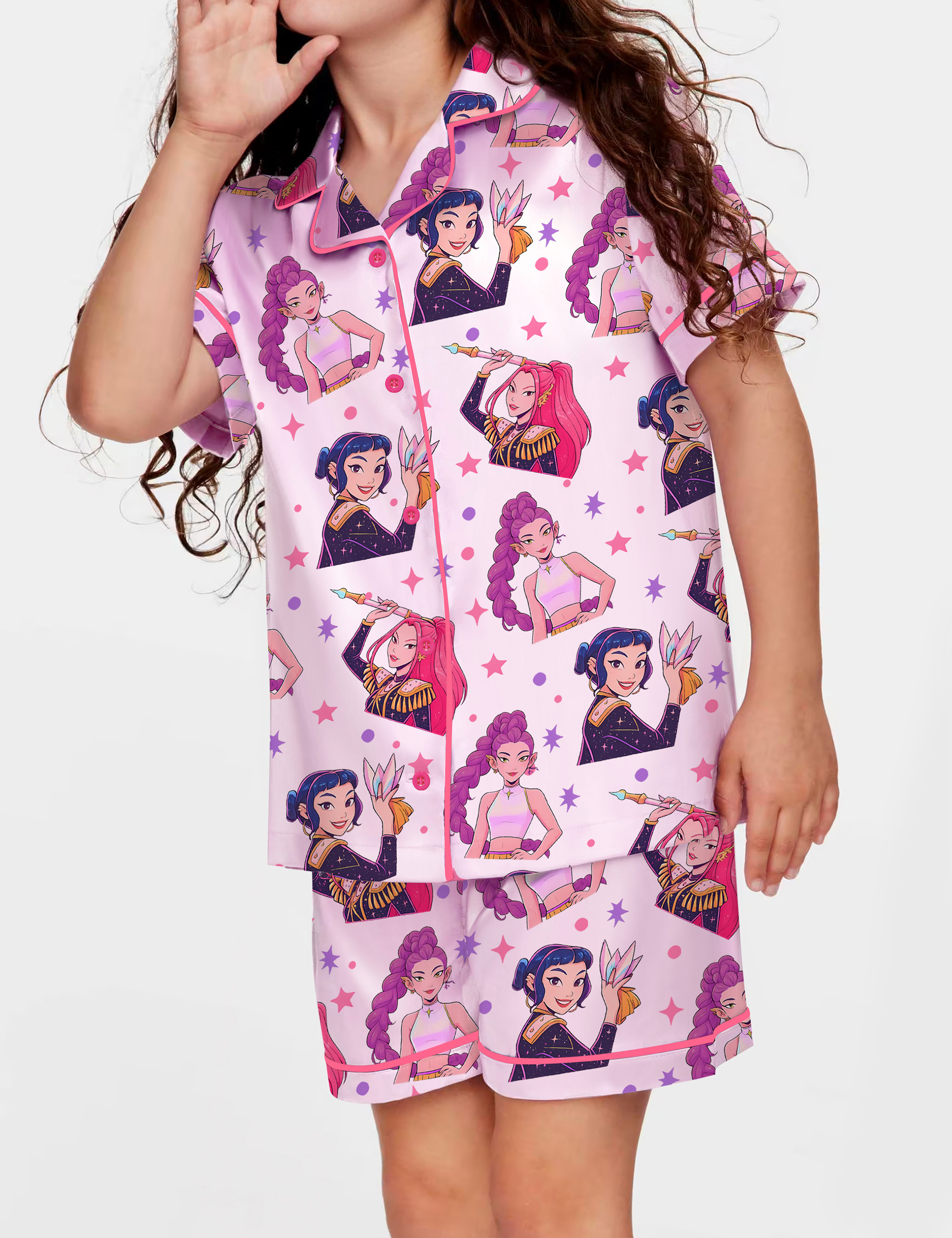 Huntrix Demon Hunters Silky Satin Pajama Set For Kids