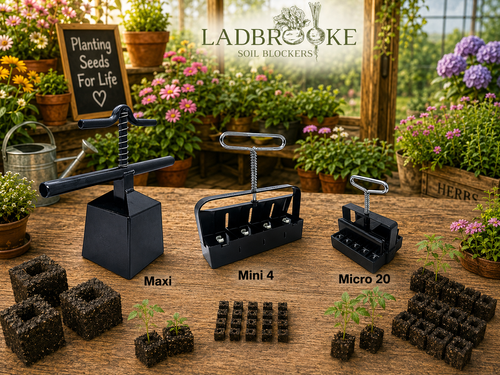 Authentic Ladbrooke 6-Pc Master Grower Nesting System — Maxi, Mini 4, Micro 20, Cubic Inserts, Dowel Pins, Seed Pins, Made in England