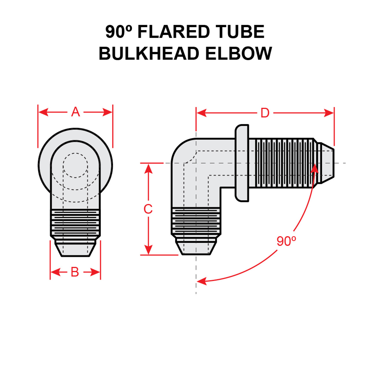 AN829-4   90 DEGREE FLARED TUBE BULKHEAD ELBOW