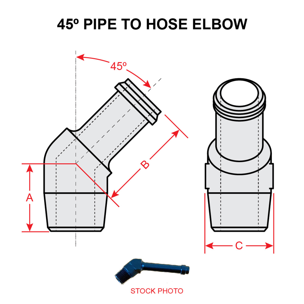 AN844-8D   45 DEGREE PIPE TO HOSE ELBOW