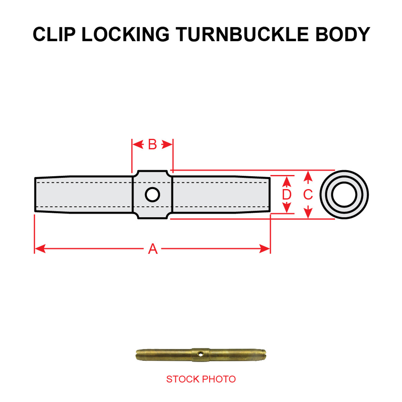 MS21251-B2S   CLIP LOCKING TURNBUCKLE BARREL - SHORT