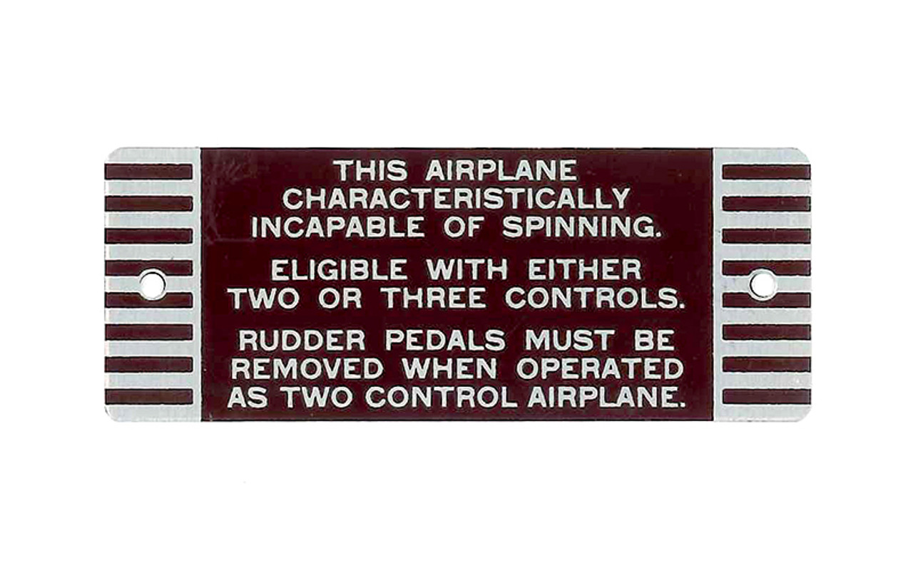 415-51007E   ERCOUPE NON-SPIN PLACARD - EARLY MODEL