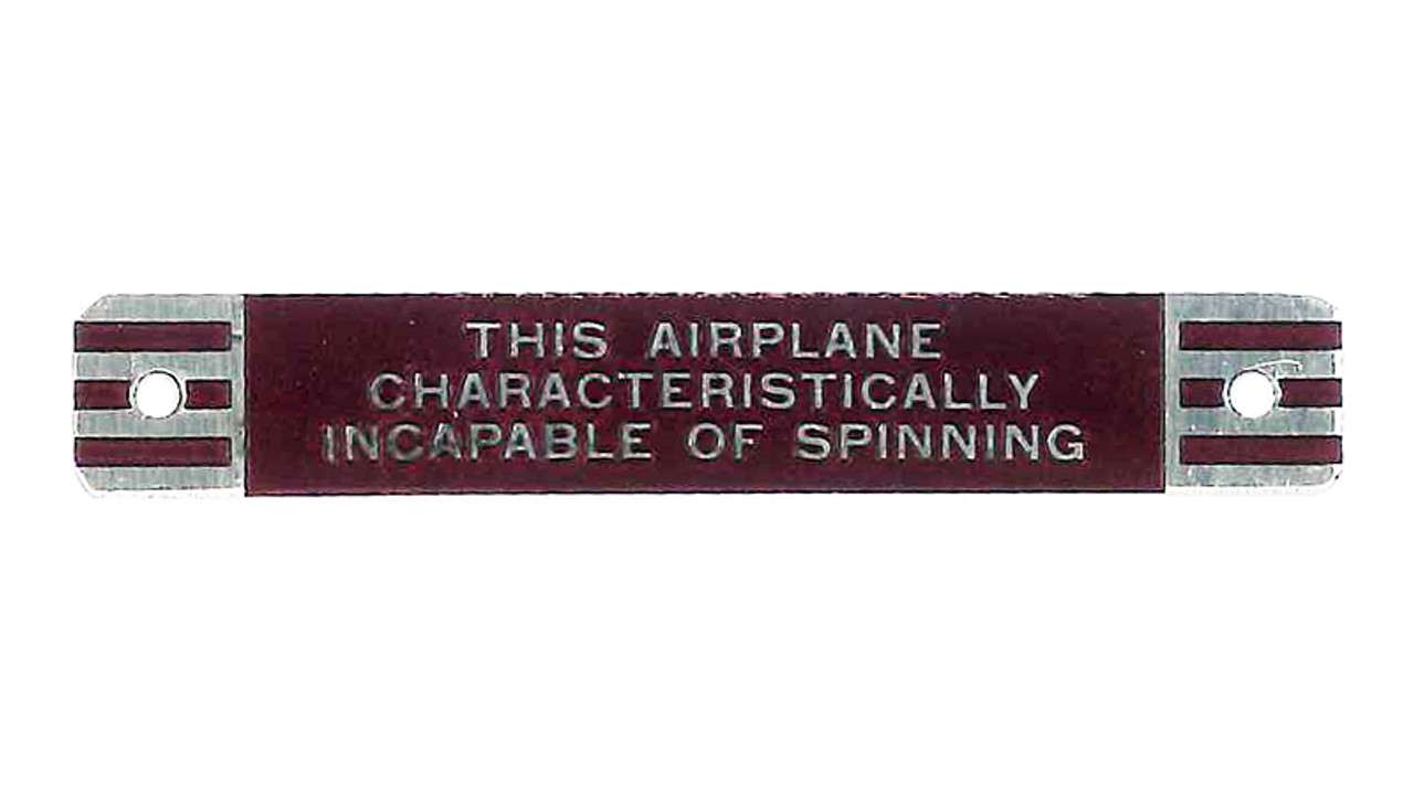 415-51007   ERCOUPE NON-SPIN PLACARD - LATE MODEL