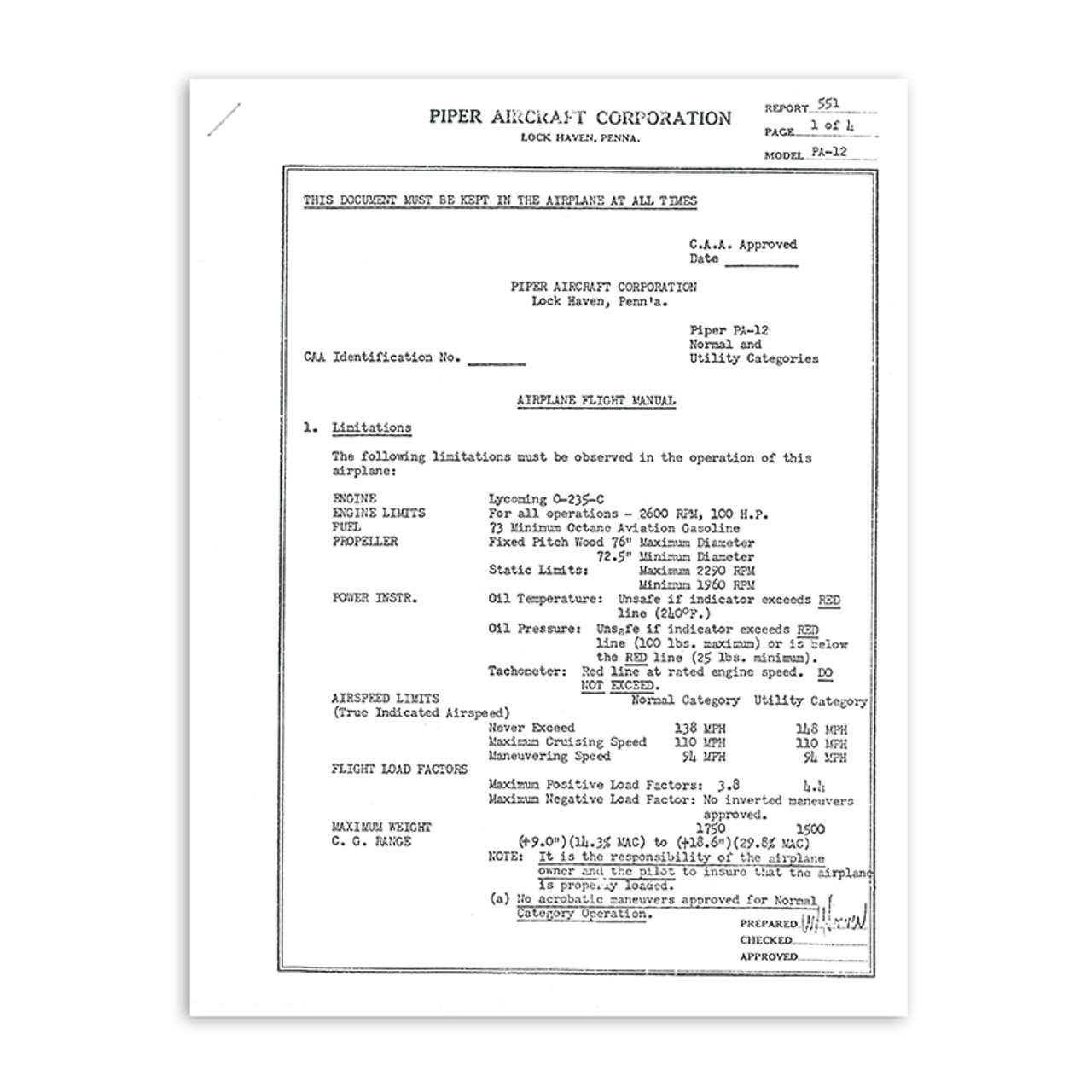 12FM   PIPER PA-12 FLIGHT MANUAL