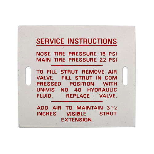 -13291-000   PIPER OLEO SERVICE INSTRUCTION PLACARD
